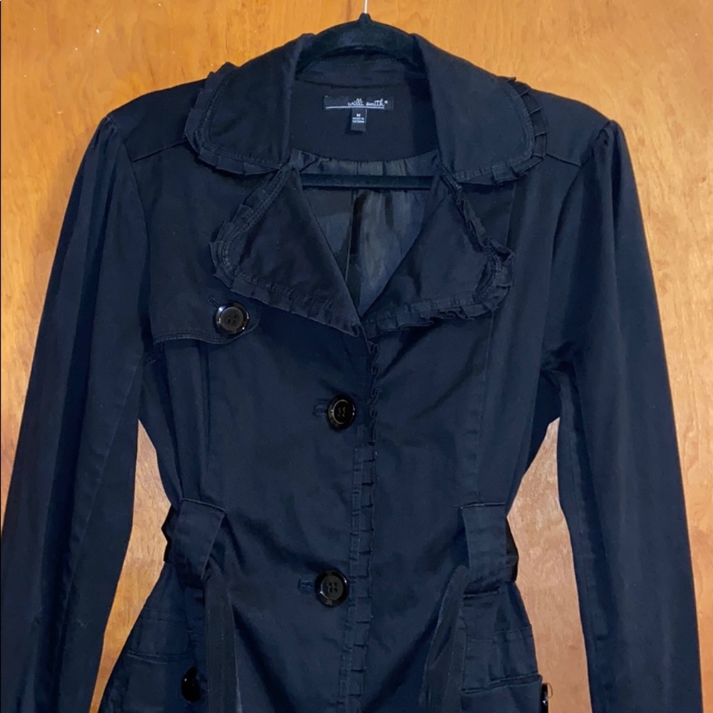 Willi Smith Size Medium Black Ruffled Trench Coat - image 6
